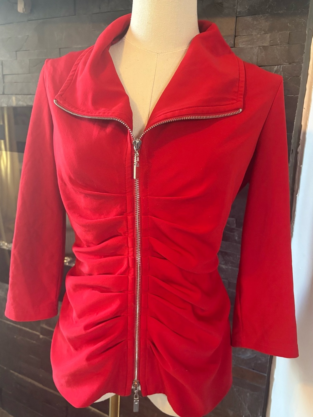 Joseph Ribkoff Red Ruched Zip-Front Jacket